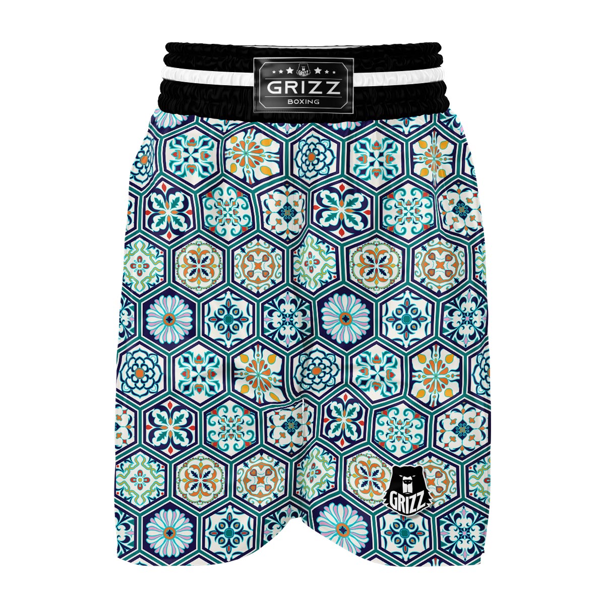 Mosaic Pattern Print Boxing Shorts-grizzshop