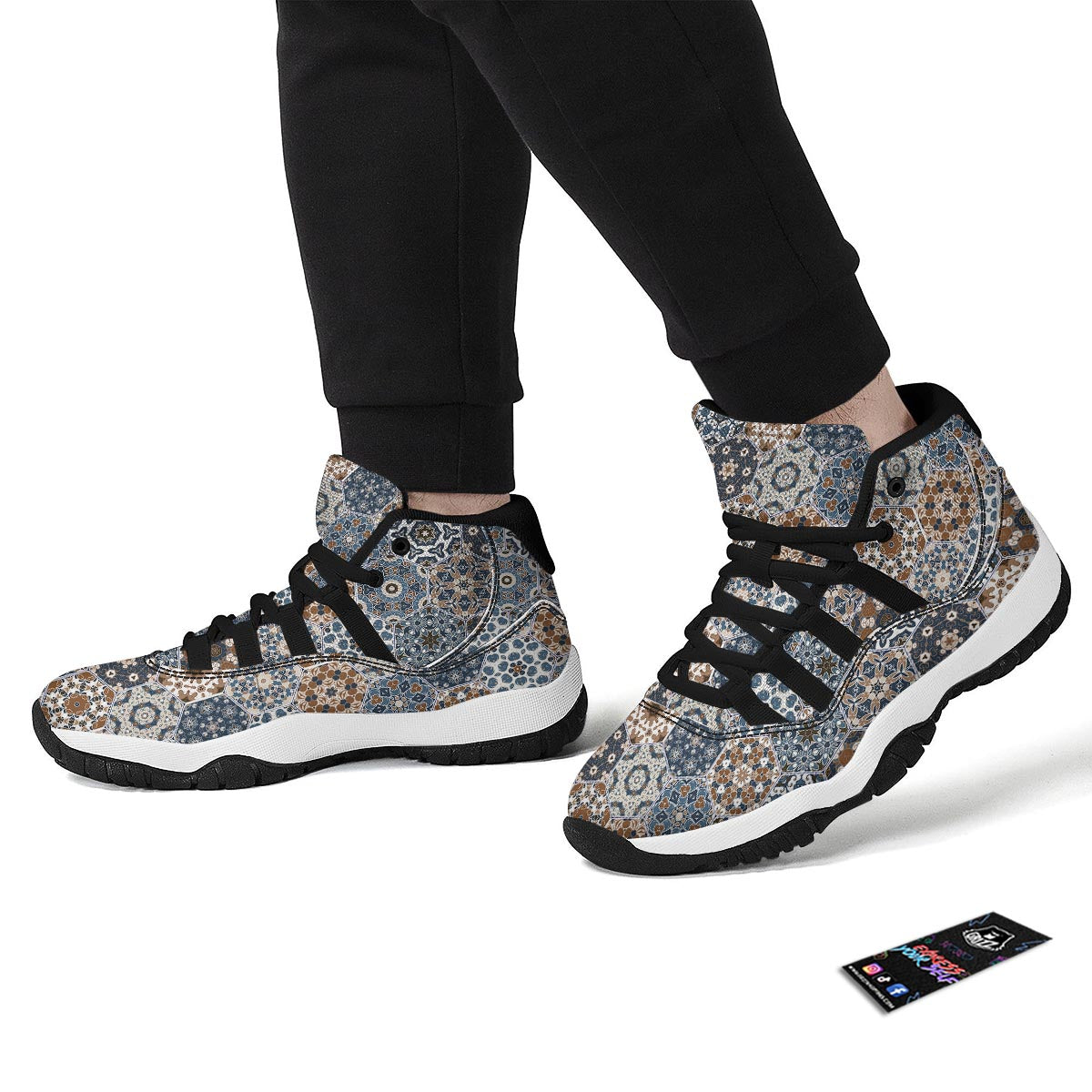 Mosaic Print Pattern Black Bball Shoes-grizzshop