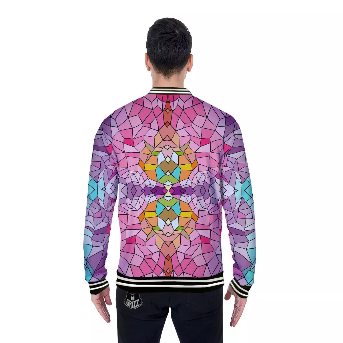 Mosaic Stained Glass Print Pattern Baseball Jacket-grizzshop