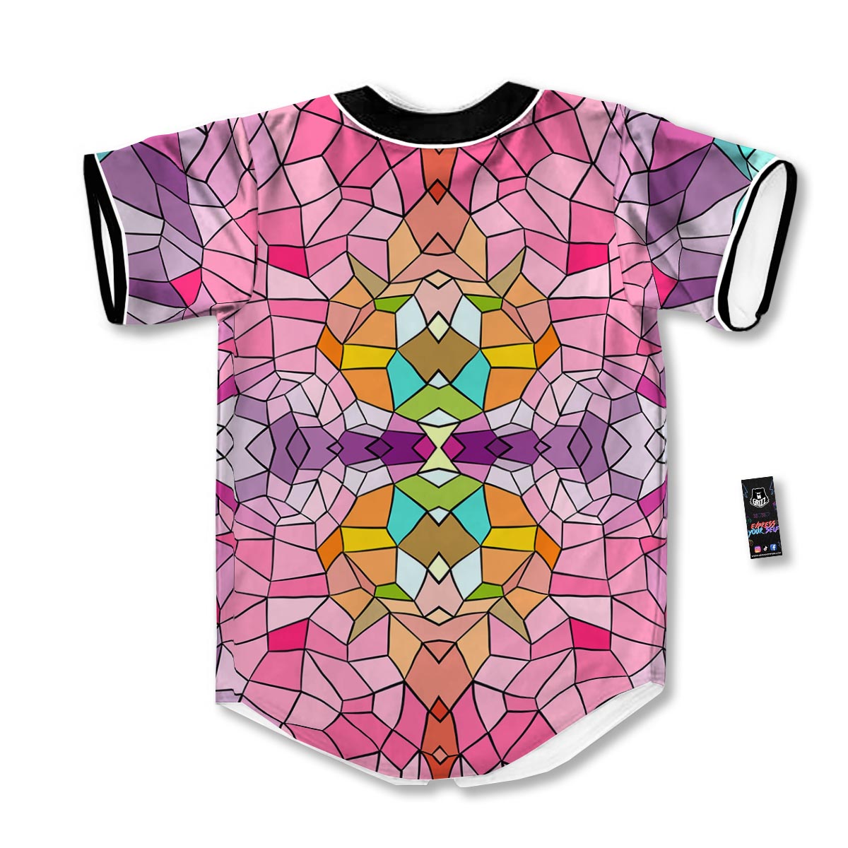 Mosaic Stained Glass Print Pattern Baseball Jersey-grizzshop