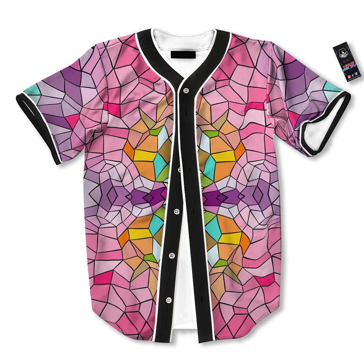 Mosaic Stained Glass Print Pattern Baseball Jersey-grizzshop
