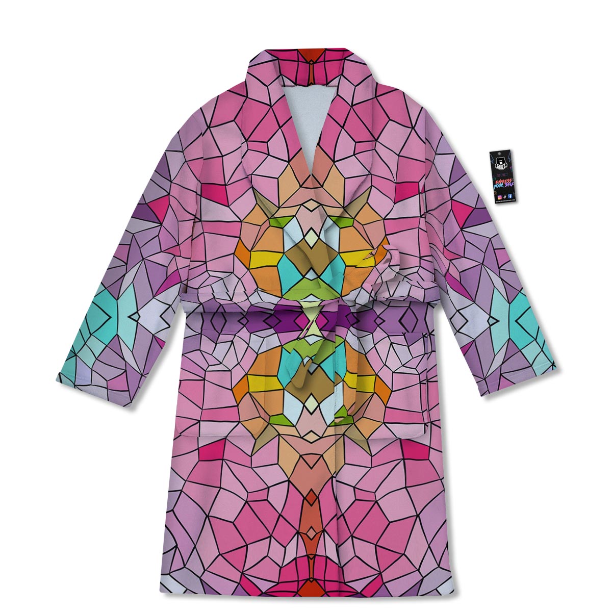 Mosaic Stained Glass Print Pattern Bathrobe-grizzshop