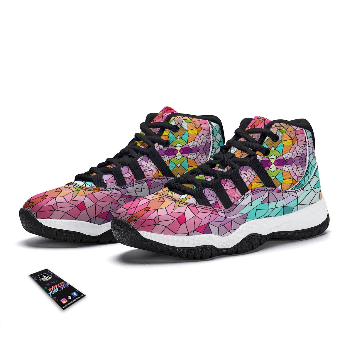 Mosaic Stained Glass Print Pattern Black Bball Shoes-grizzshop