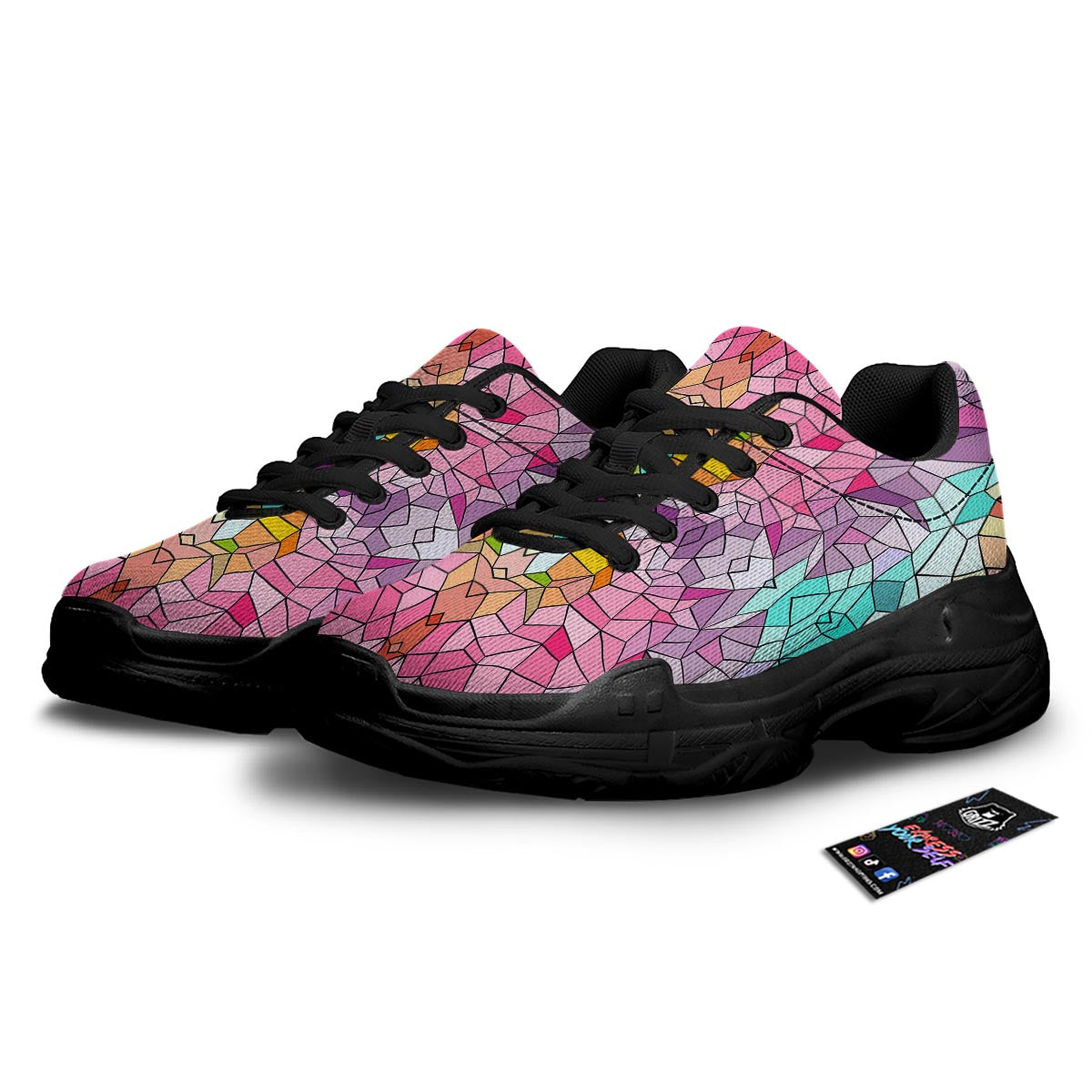 Mosaic Stained Glass Print Pattern Black Chunky Shoes-grizzshop