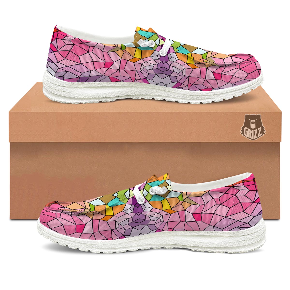Mosaic Stained Glass Print Pattern Black Loafers-grizzshop