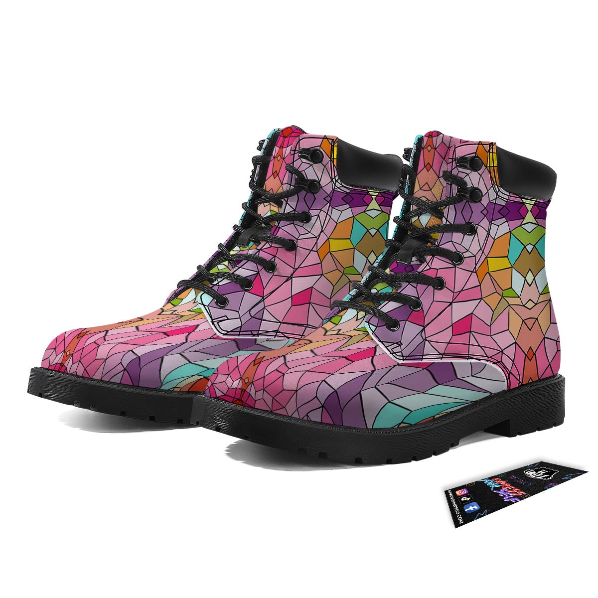 Mosaic Stained Glass Print Pattern Boots-grizzshop