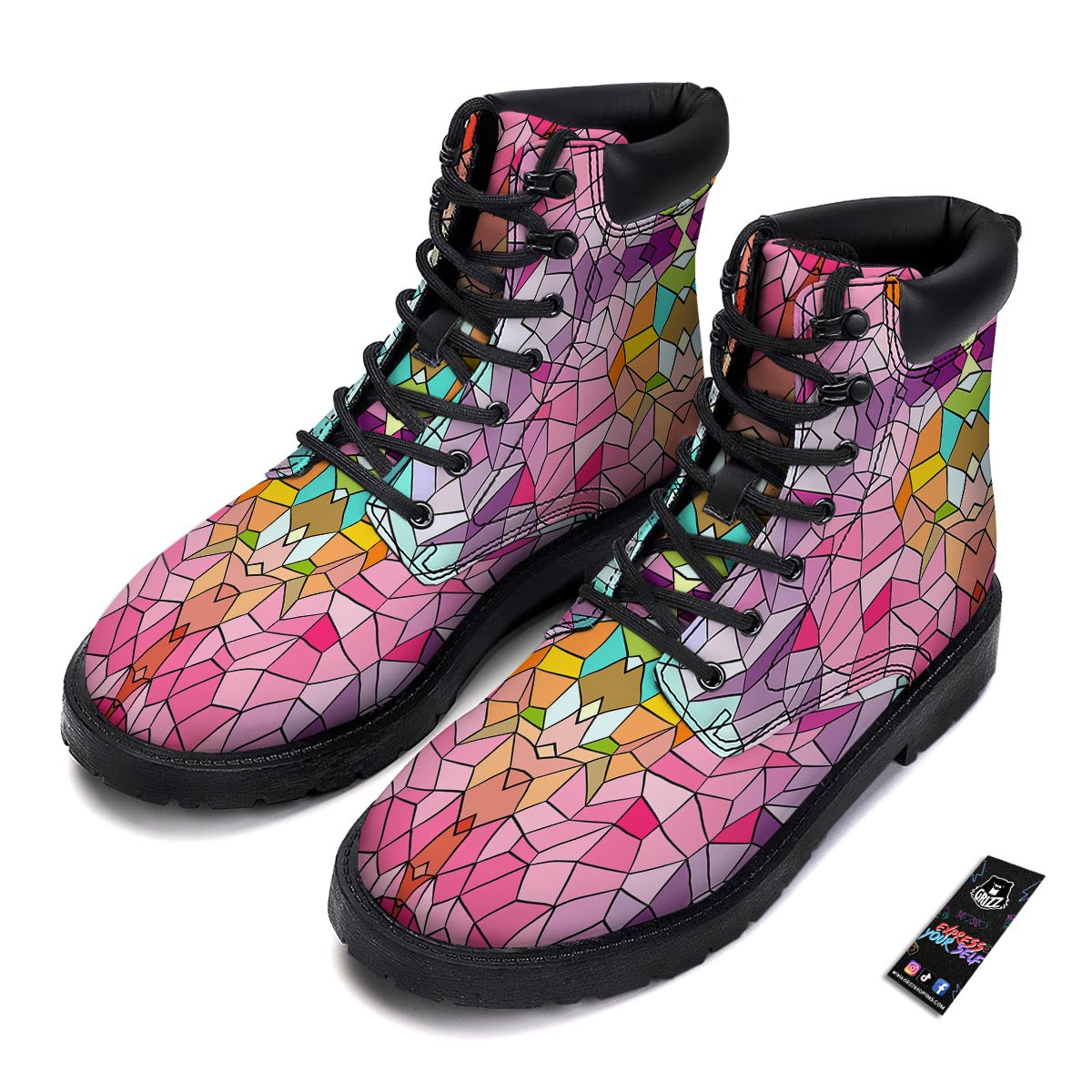 Mosaic Stained Glass Print Pattern Boots-grizzshop