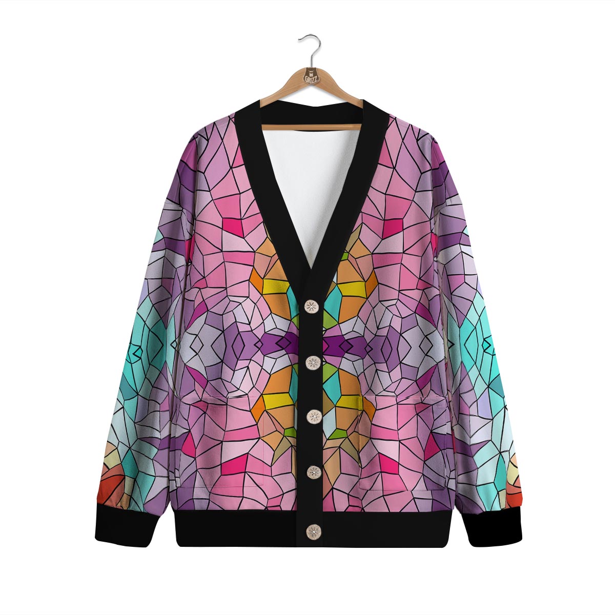 Mosaic Stained Glass Print Pattern Cardigan-grizzshop