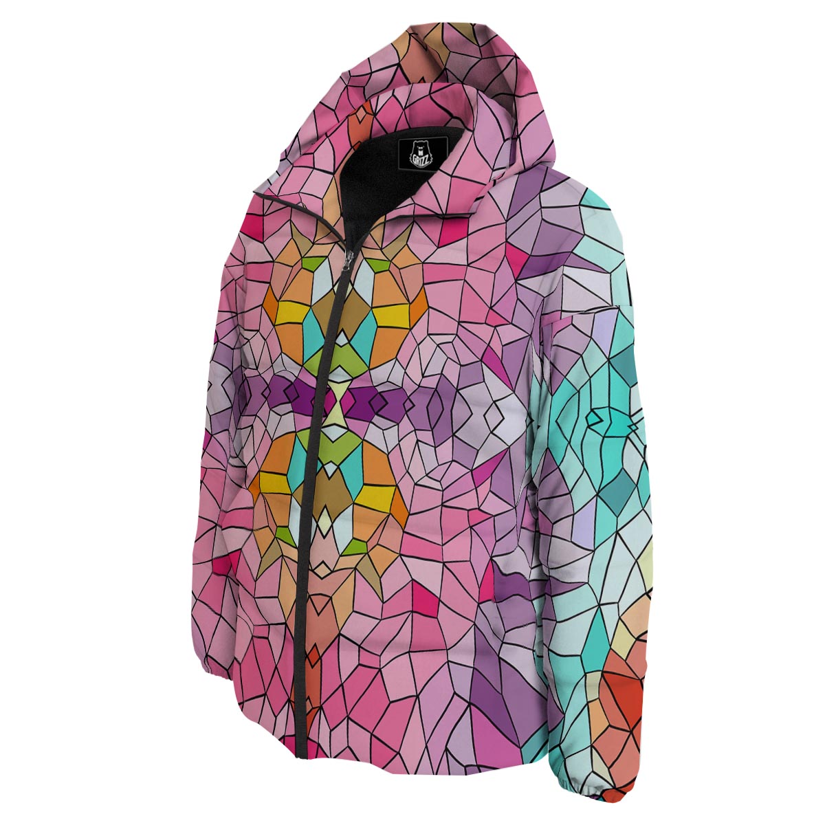 Mosaic Stained Glass Print Pattern Down Jacket-grizzshop