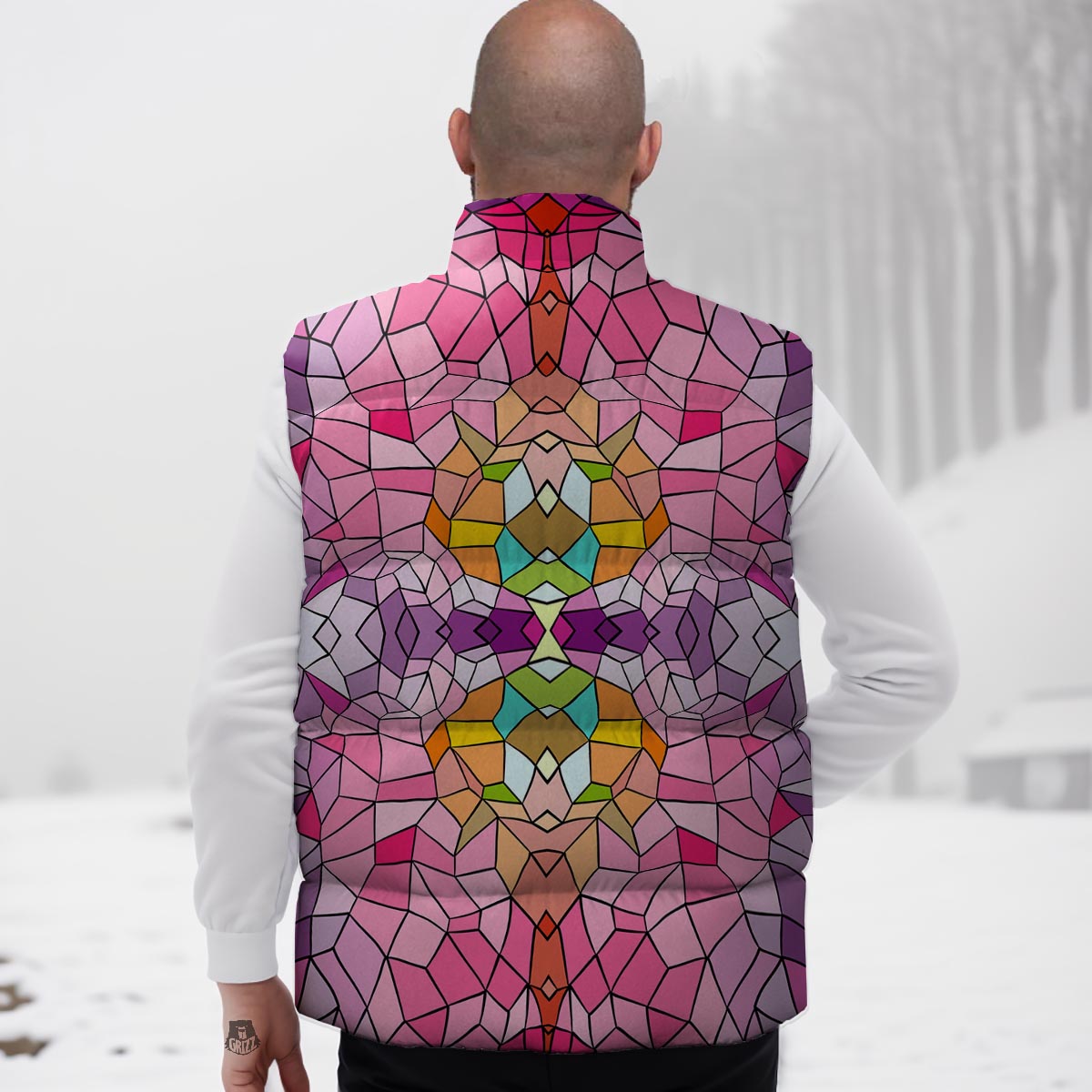 Mosaic Stained Glass Print Pattern Down Vest