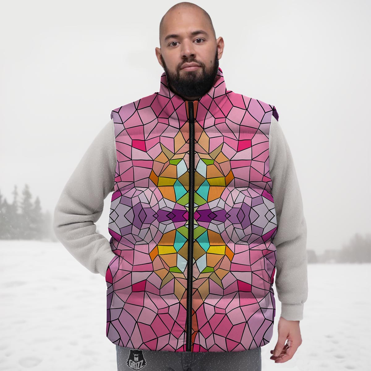 Mosaic Stained Glass Print Pattern Down Vest