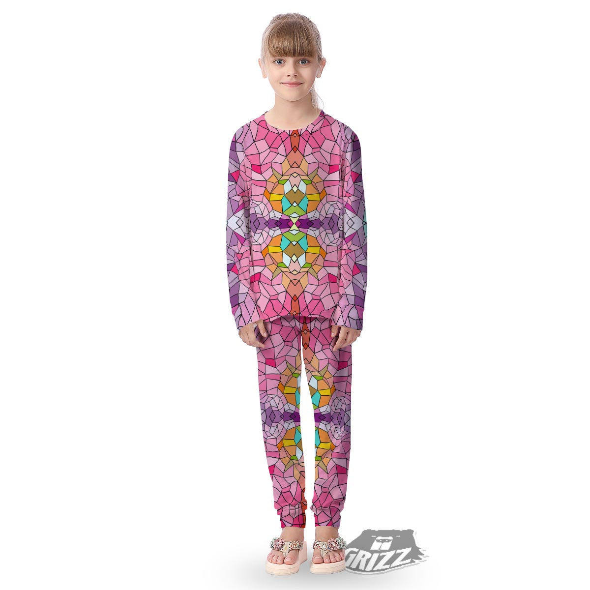 Mosaic Stained Glass Print Pattern Kid's Pajamas-grizzshop