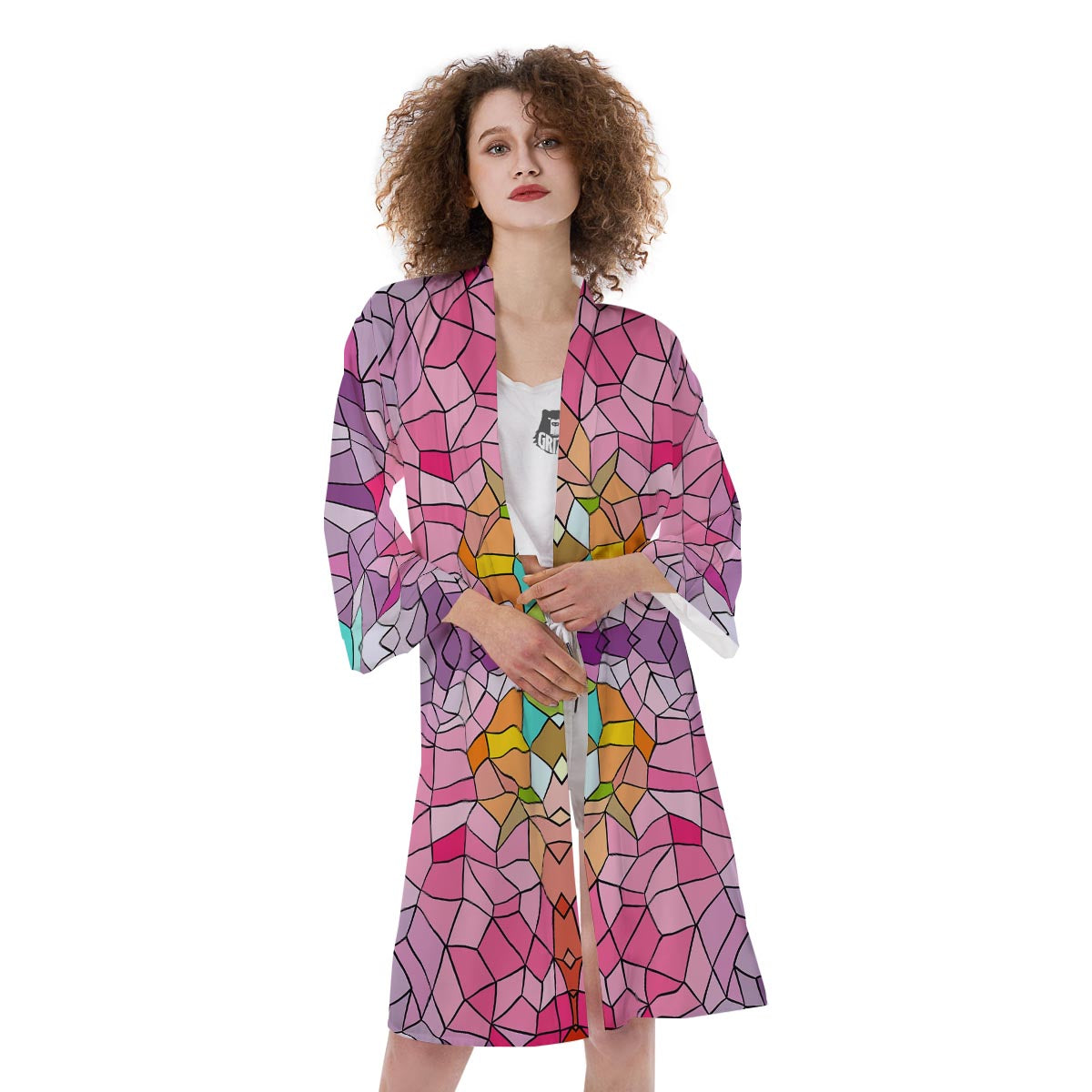Mosaic Stained Glass Print Pattern Kimono-grizzshop