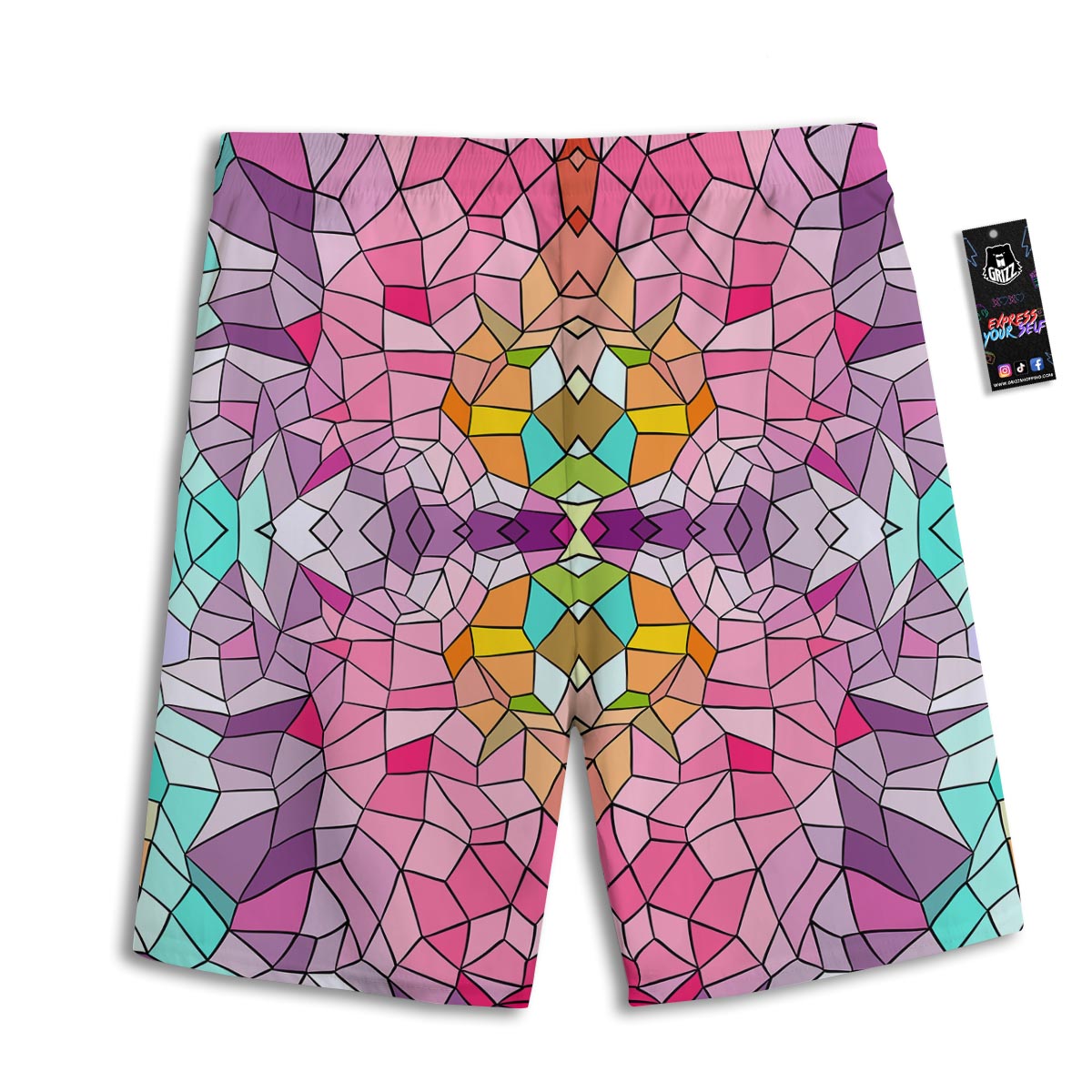 Mosaic Stained Glass Print Pattern Men's Athletic Shorts
