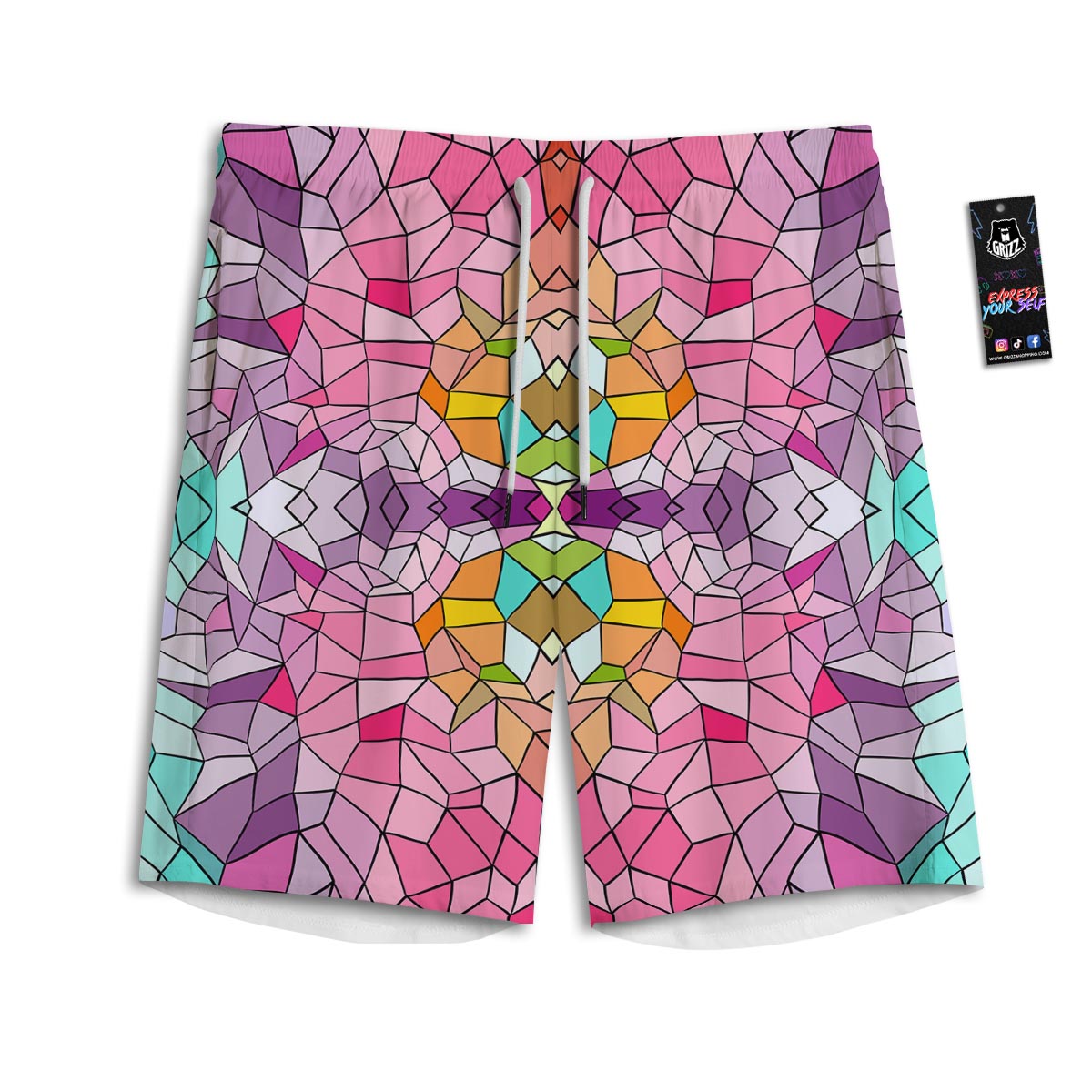 Mosaic Stained Glass Print Pattern Men's Athletic Shorts