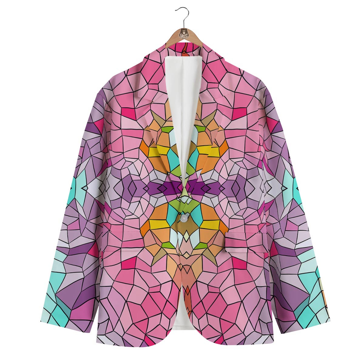 Mosaic Stained Glass Print Pattern Men's Blazer-grizzshop