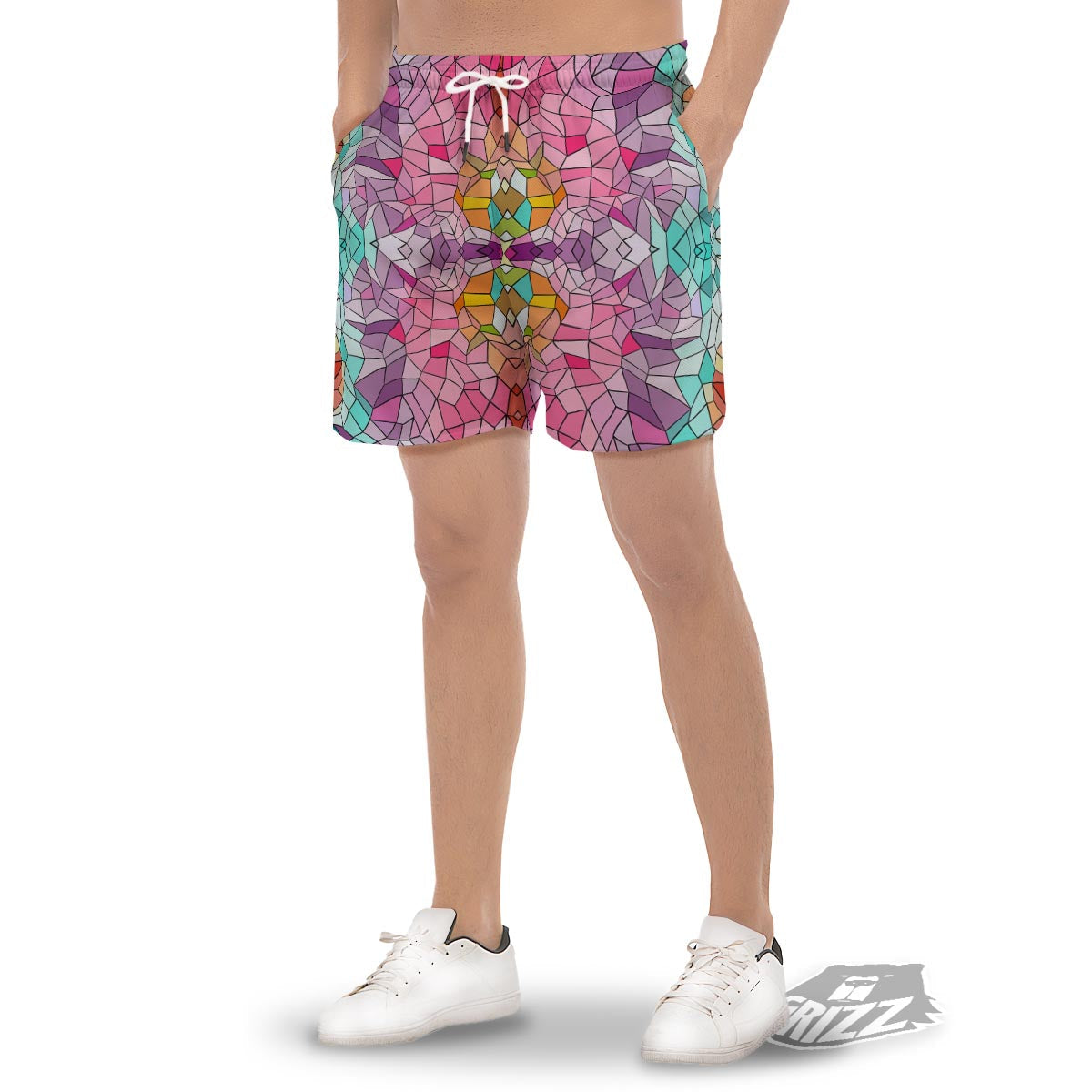 Mosaic Stained Glass Print Pattern Men's Gym Shorts-grizzshop