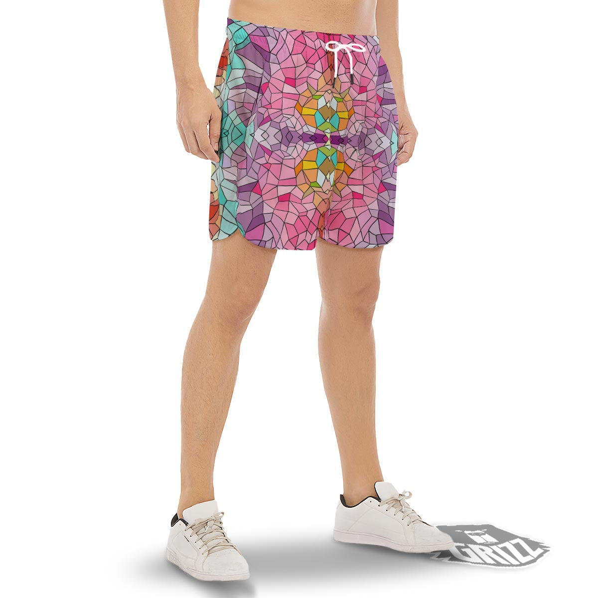 Mosaic Stained Glass Print Pattern Men's Gym Shorts-grizzshop