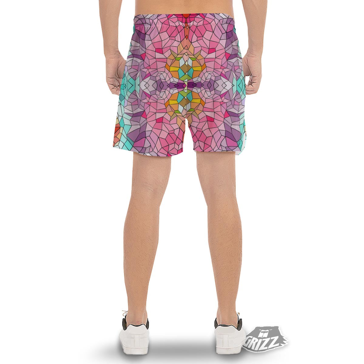 Mosaic Stained Glass Print Pattern Men's Gym Shorts-grizzshop