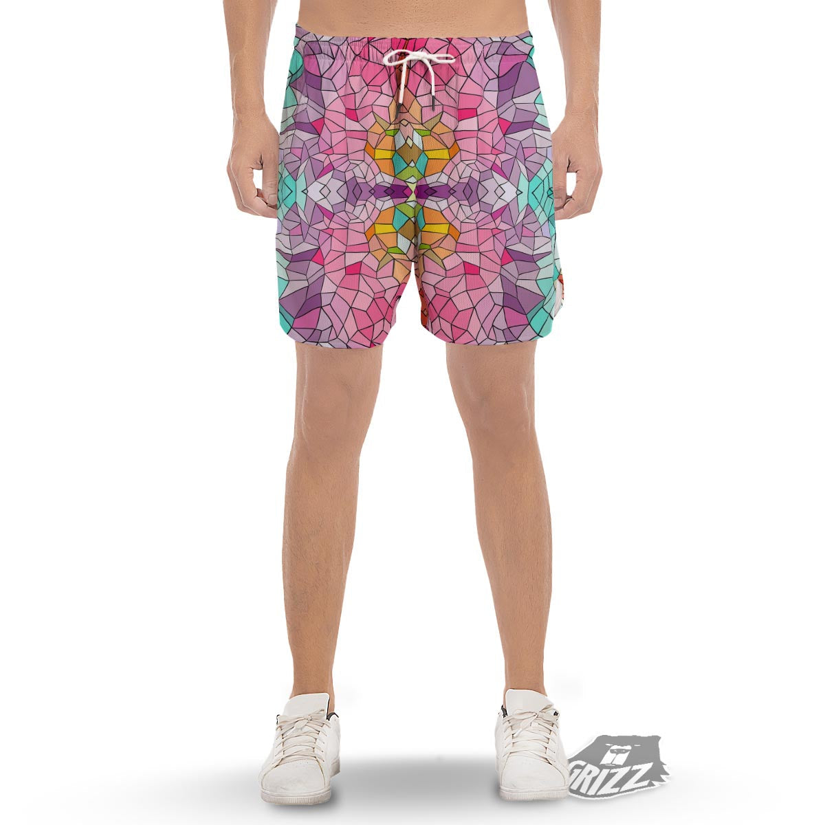 Mosaic Stained Glass Print Pattern Men's Gym Shorts-grizzshop