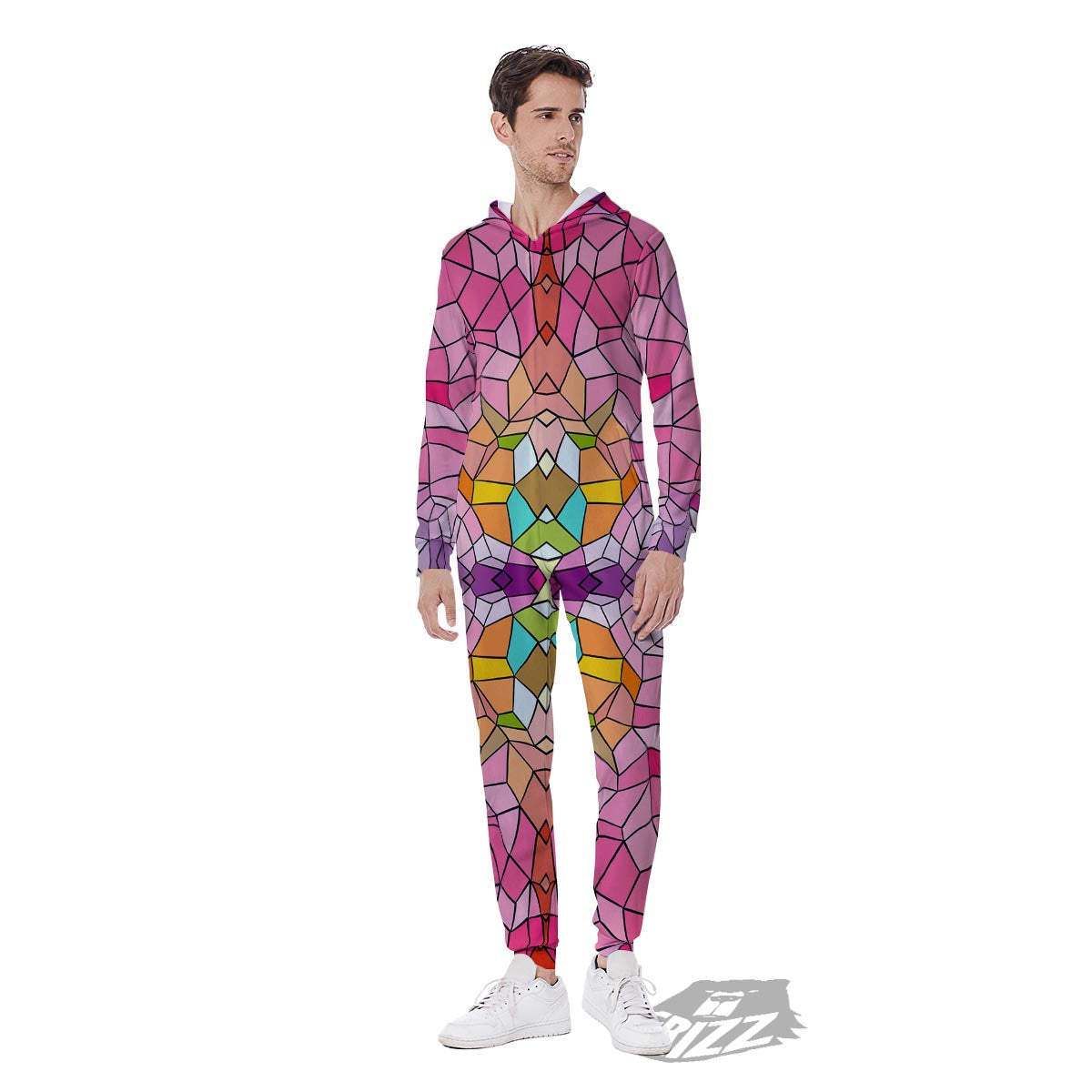 Mosaic Stained Glass Print Pattern Men's Jumpsuit-grizzshop