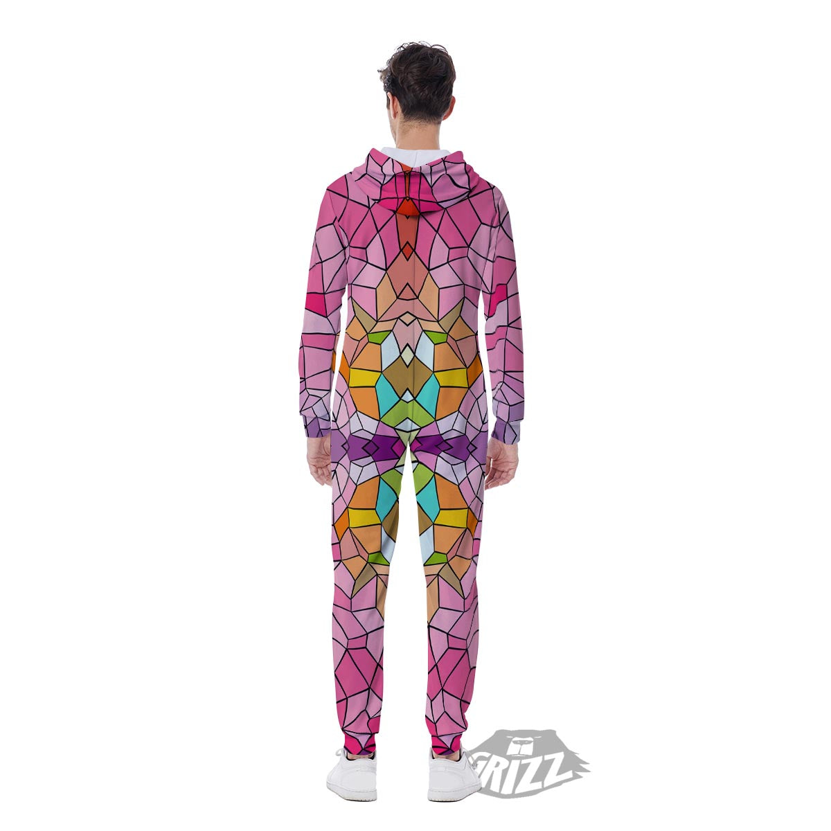 Mosaic Stained Glass Print Pattern Men's Jumpsuit-grizzshop