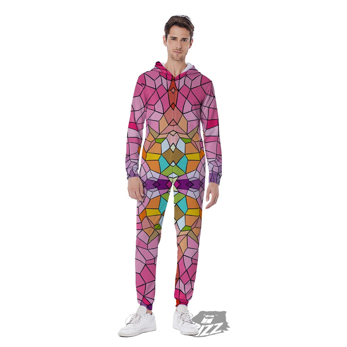 Mosaic Stained Glass Print Pattern Men's Jumpsuit-grizzshop