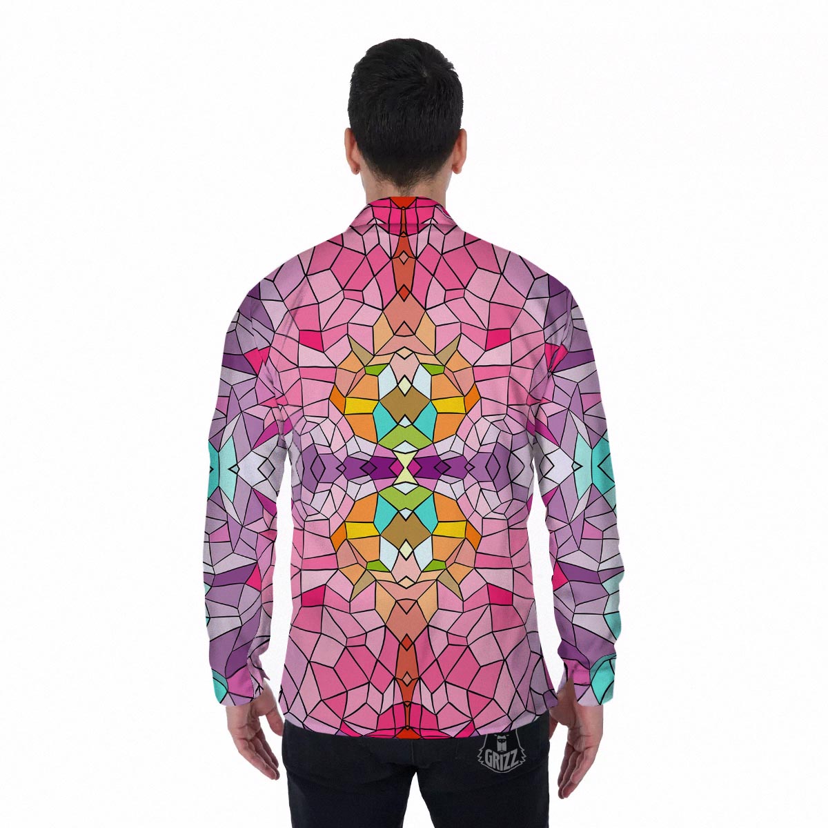Mosaic Stained Glass Print Pattern Men's Long Sleeve Shirts-grizzshop