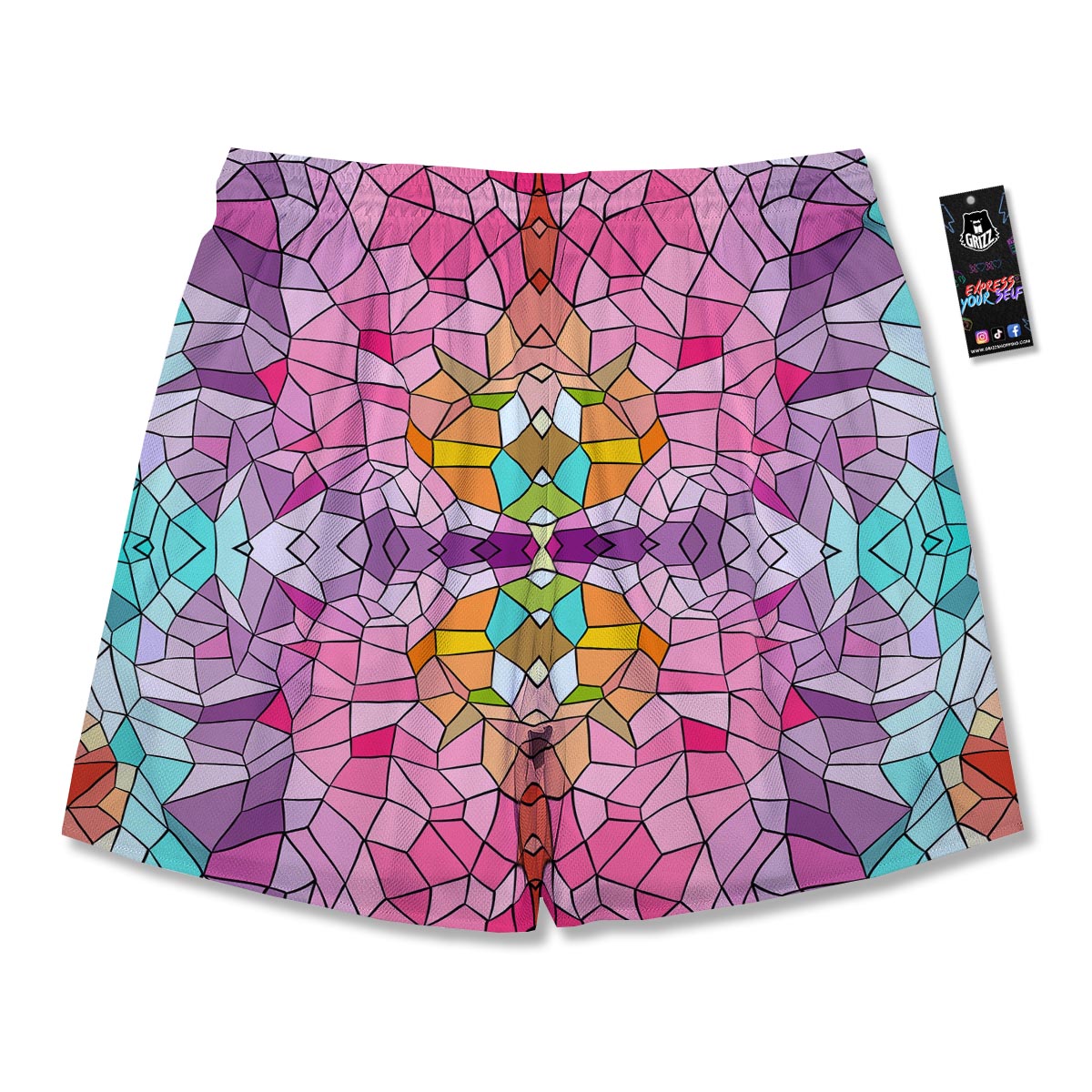 Mosaic Stained Glass Print Pattern Men's Running Shorts-grizzshop
