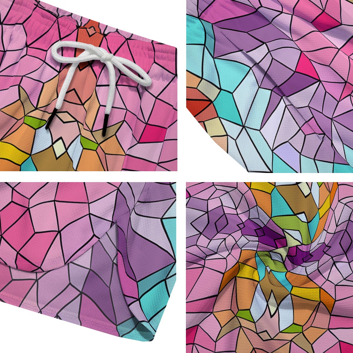 Mosaic Stained Glass Print Pattern Men's Running Shorts-grizzshop