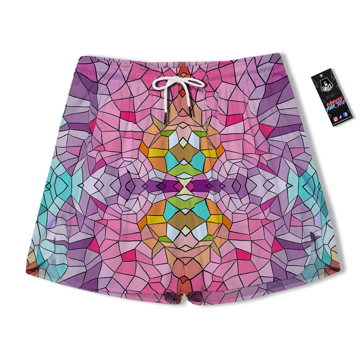 Mosaic Stained Glass Print Pattern Men's Running Shorts-grizzshop
