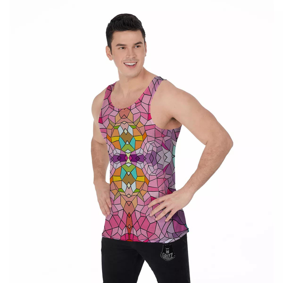 Mosaic Stained Glass Print Pattern Men's Tank Top-grizzshop