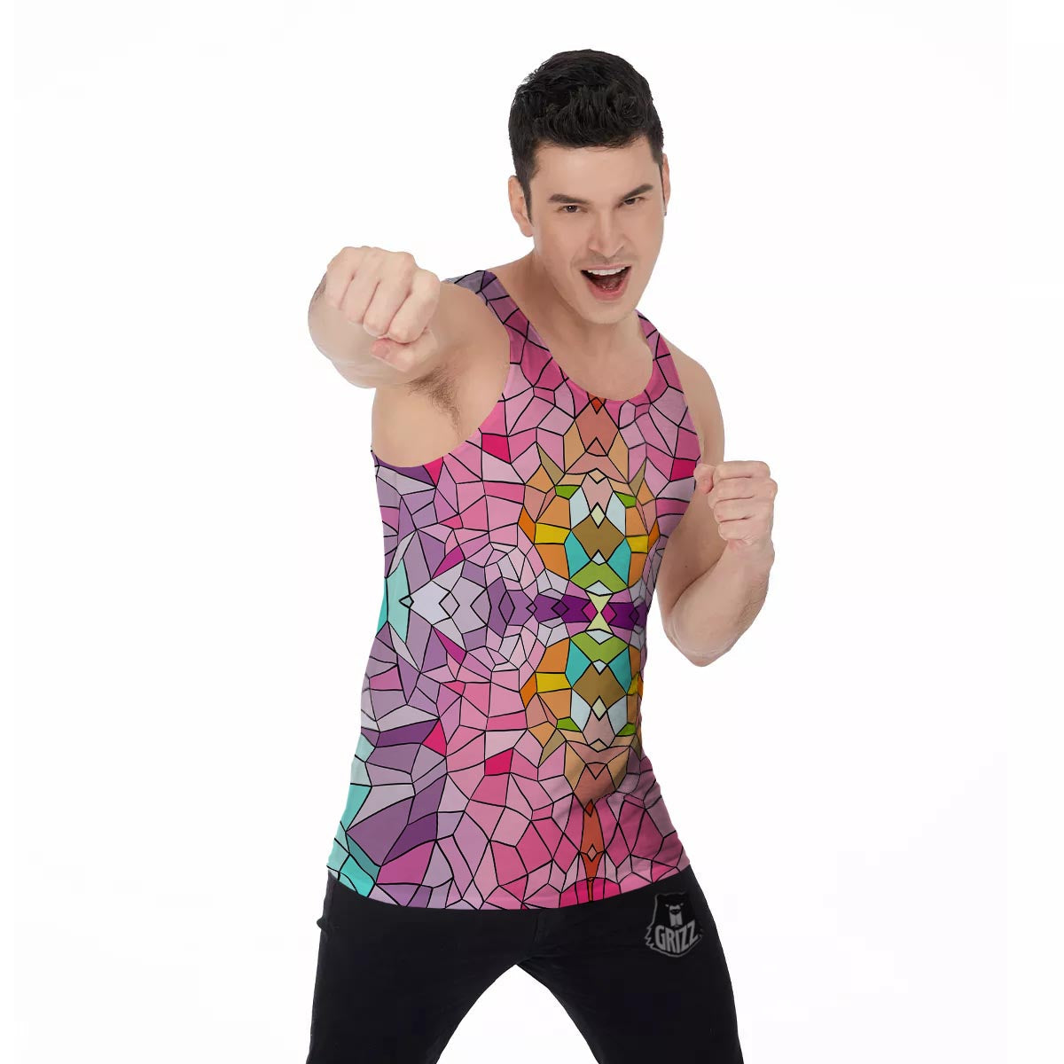 Mosaic Stained Glass Print Pattern Men's Tank Top-grizzshop