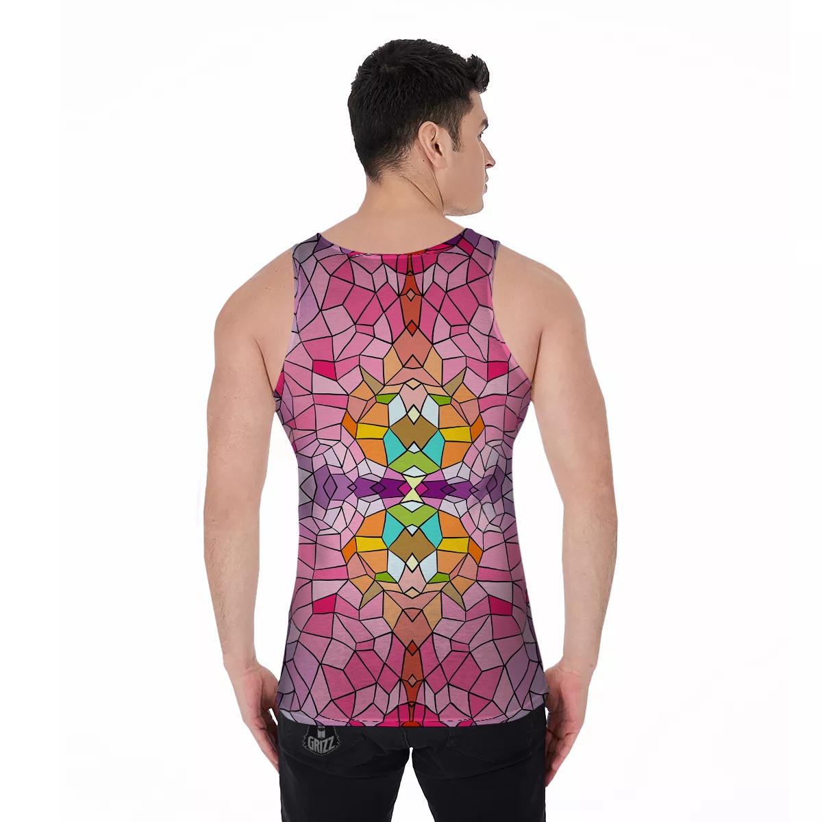 Mosaic Stained Glass Print Pattern Men's Tank Top-grizzshop