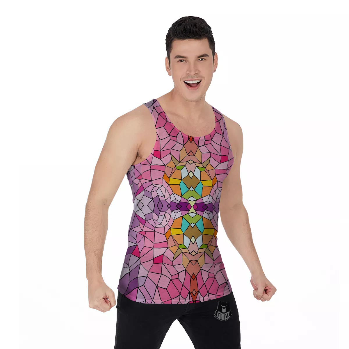 Mosaic Stained Glass Print Pattern Men's Tank Top-grizzshop
