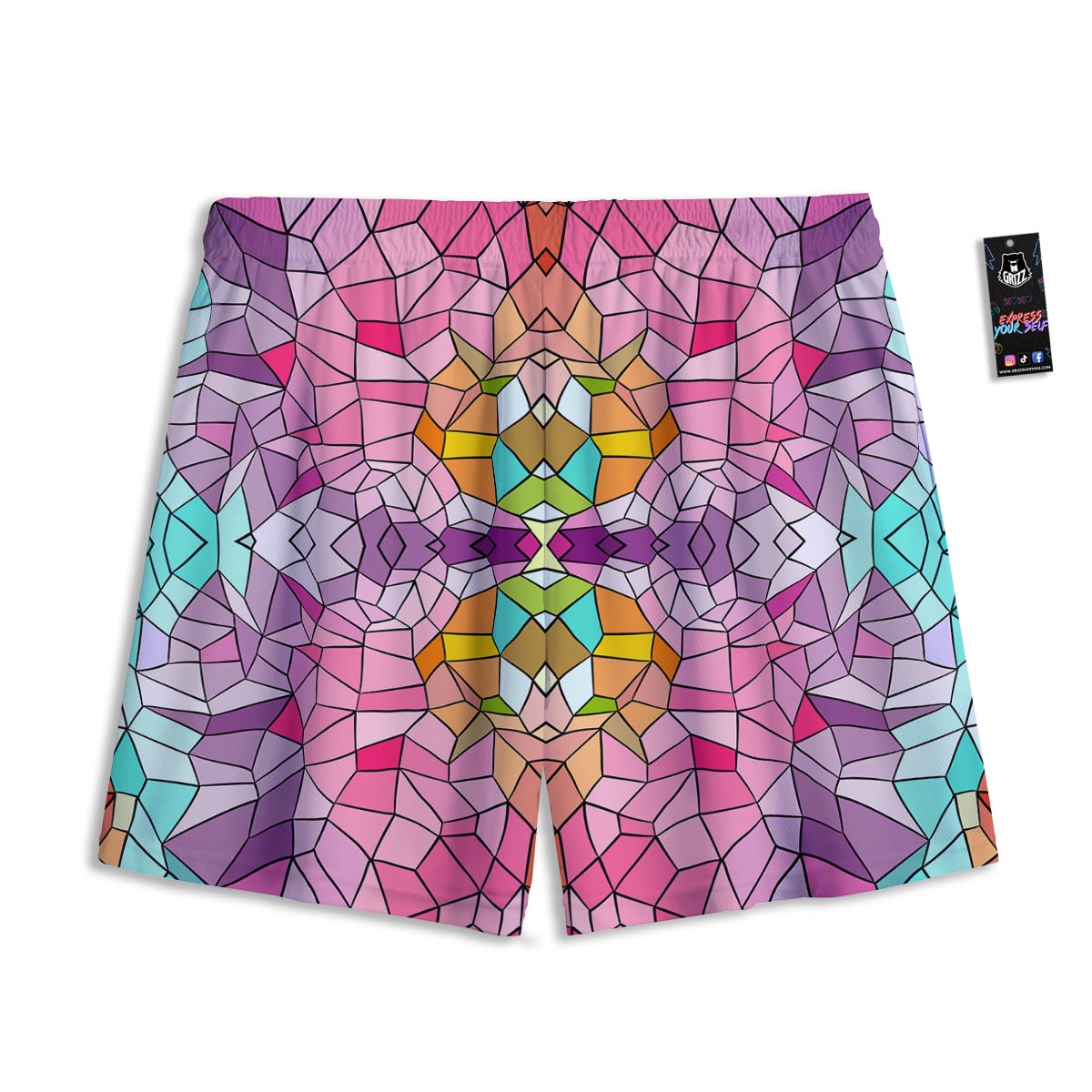 Mosaic Stained Glass Print Pattern Mesh Shorts