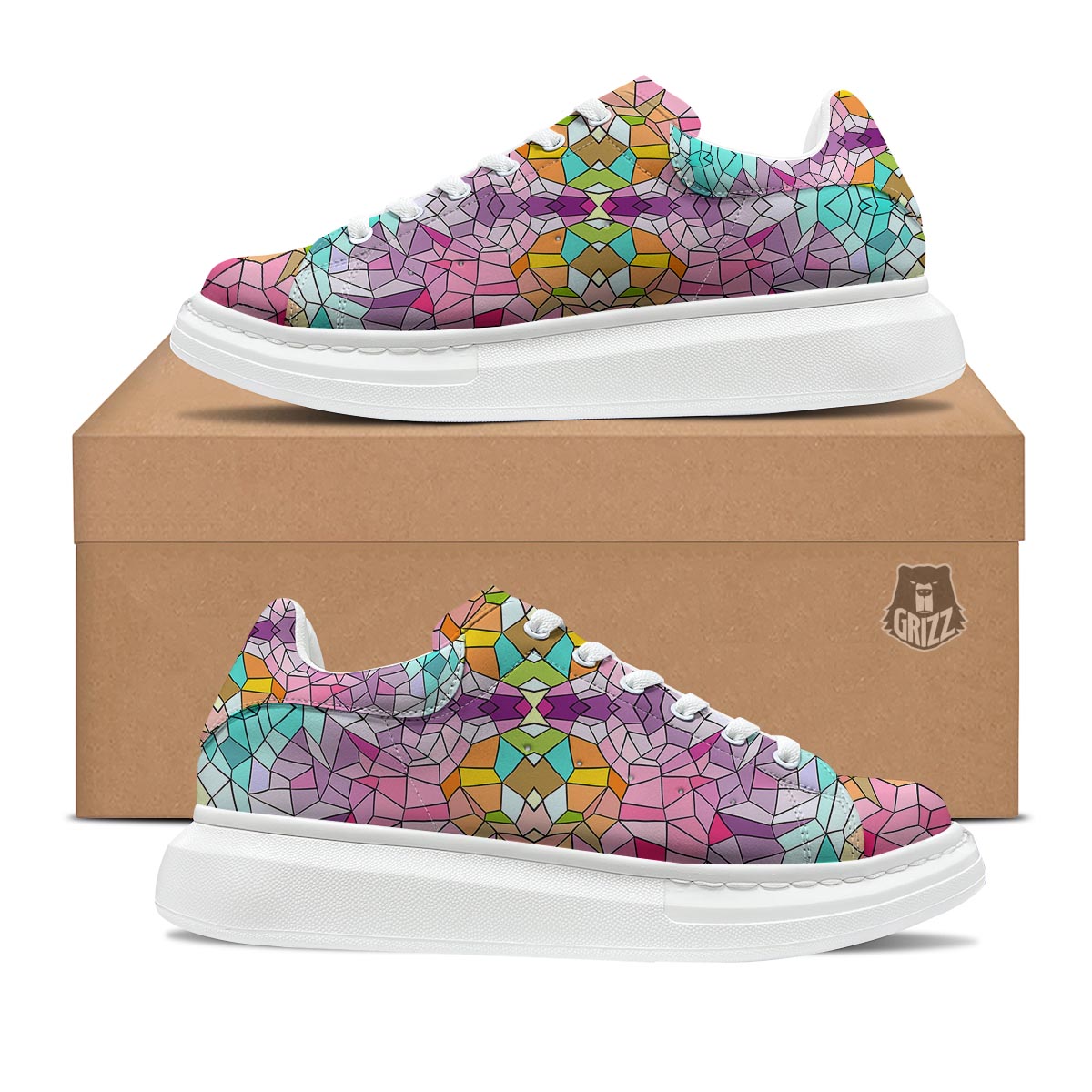 Mosaic Stained Glass Print Pattern Platform Shoes-grizzshop