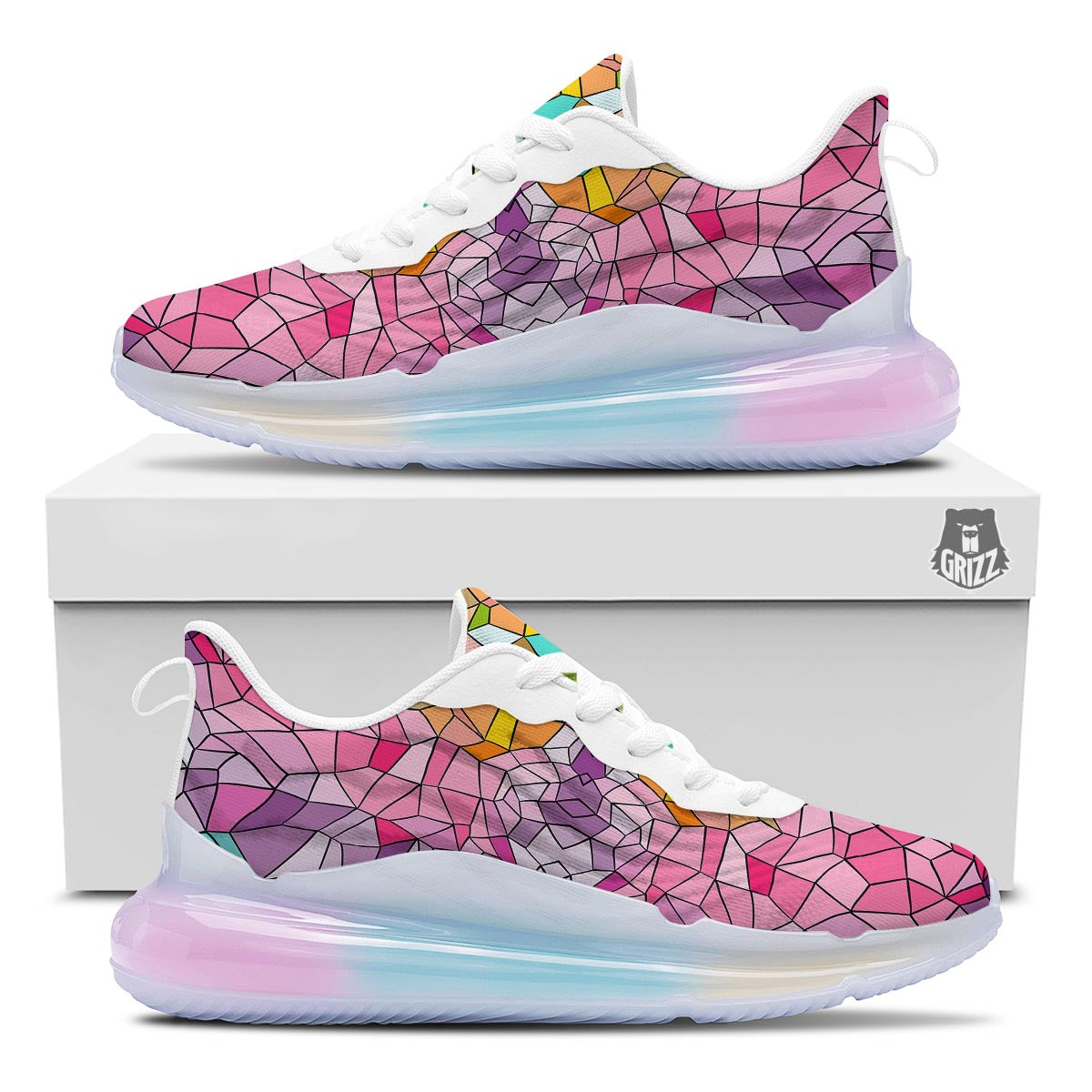 Mosaic Stained Glass Print Pattern Running Sneakers-grizzshop