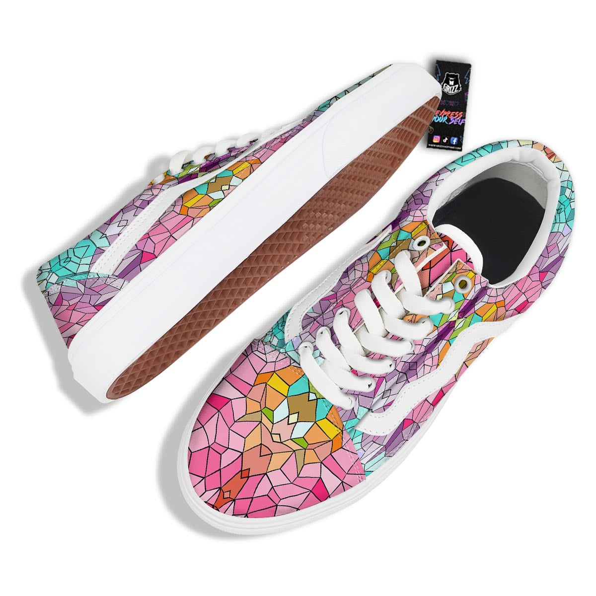 Mosaic Stained Glass Print Pattern Skate Shoes-grizzshop