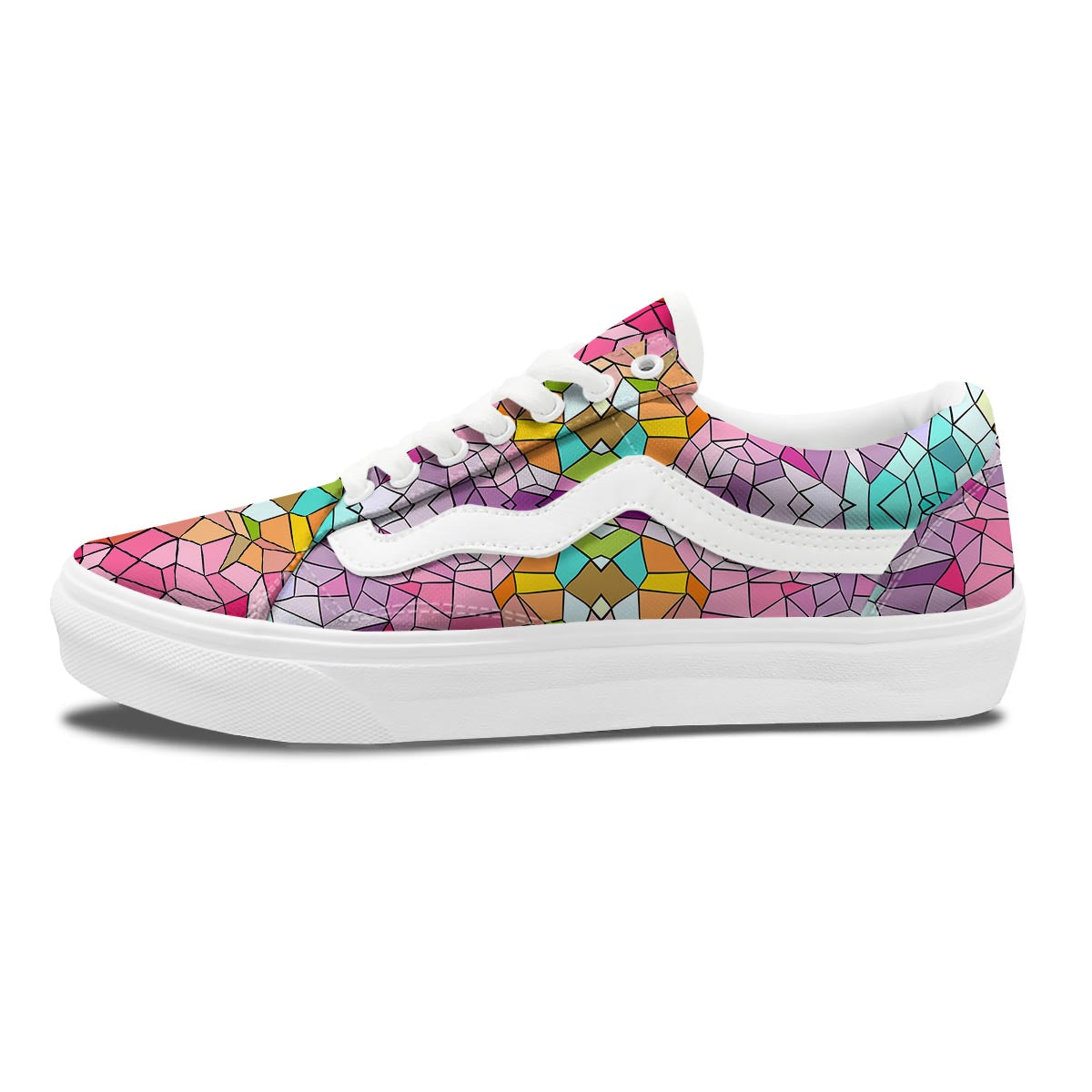 Mosaic Stained Glass Print Pattern Skate Shoes-grizzshop