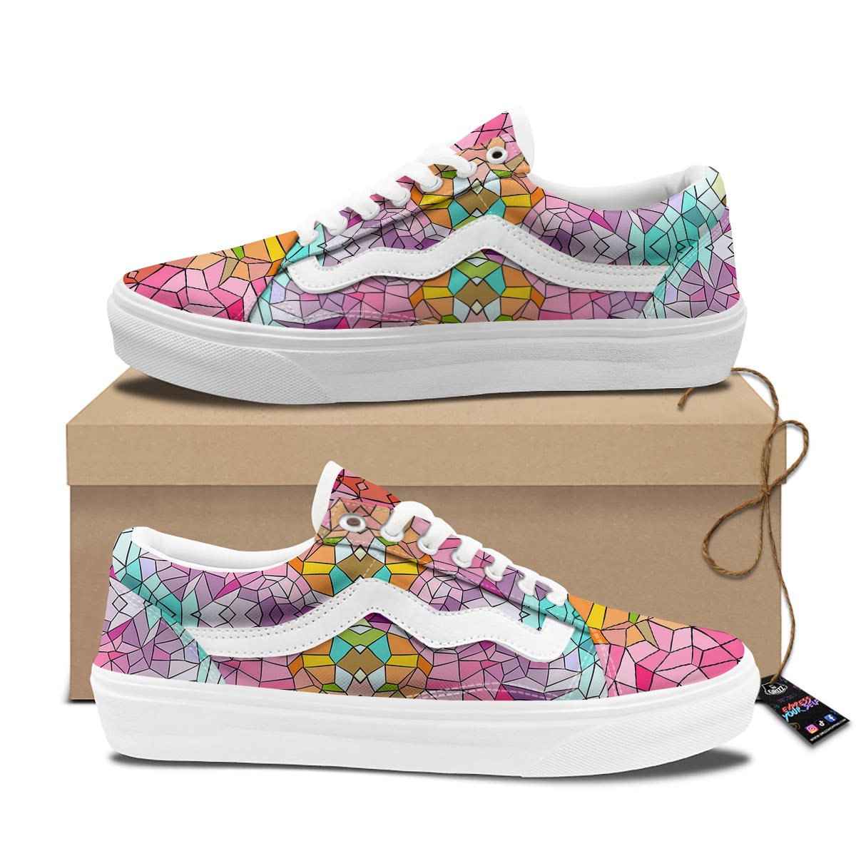 Mosaic Stained Glass Print Pattern Skate Shoes-grizzshop