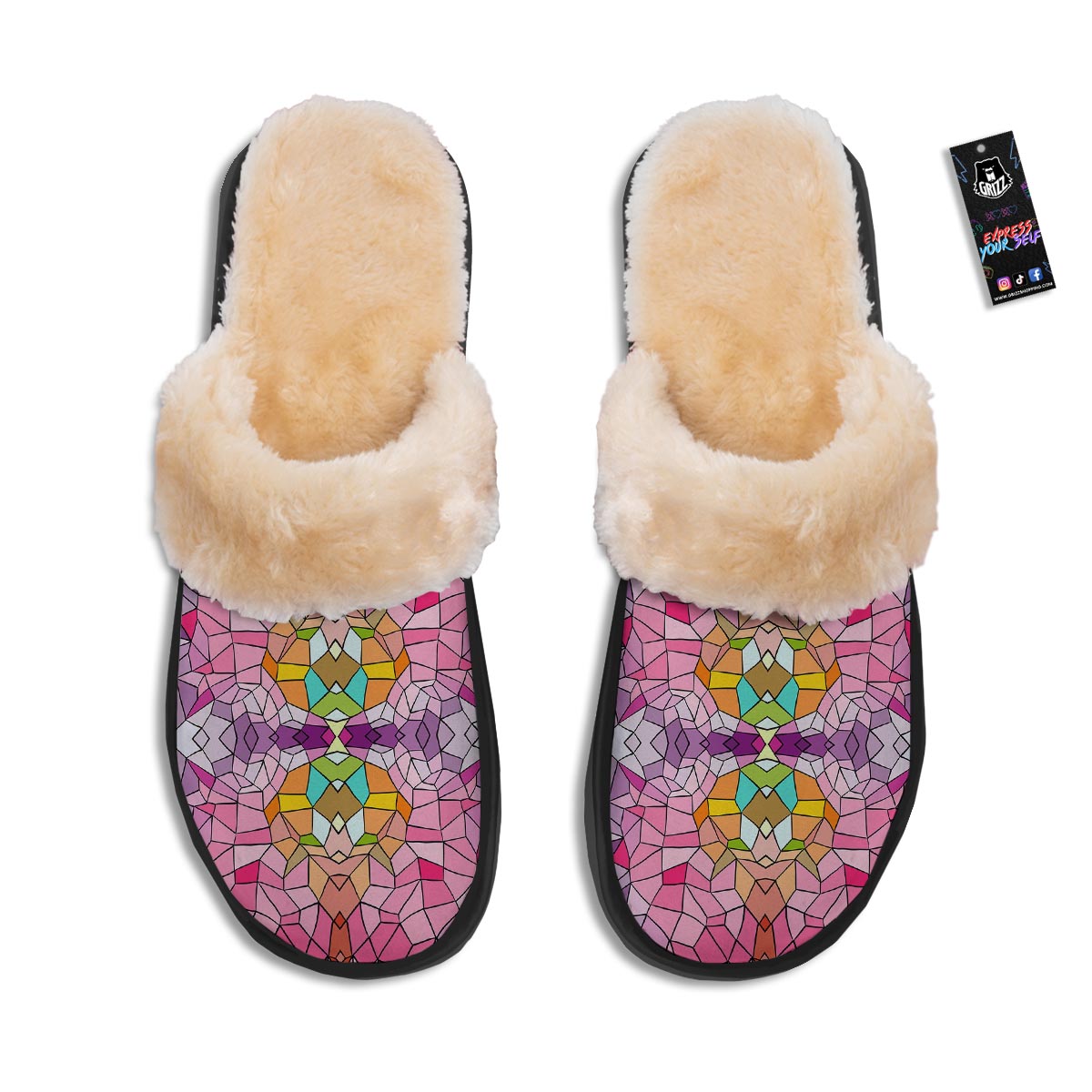 Mosaic Stained Glass Print Pattern Slippers-grizzshop