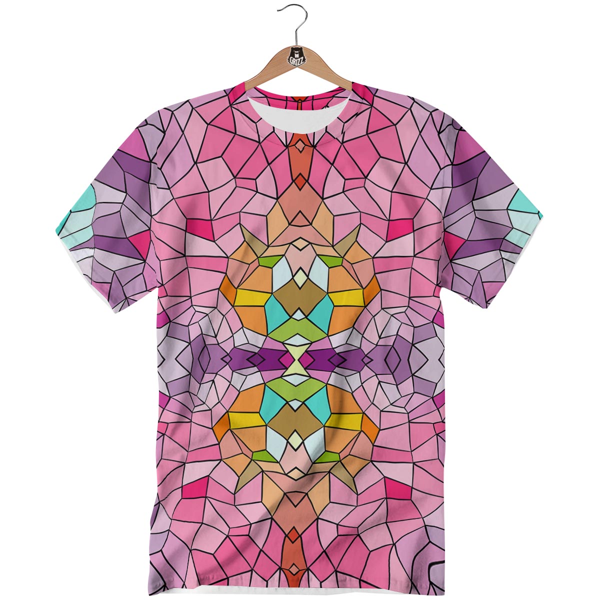 Mosaic Stained Glass Print Pattern T-Shirt-grizzshop