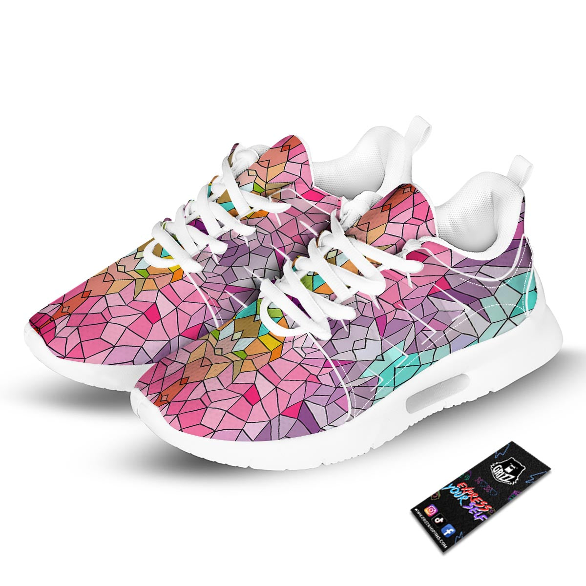 Mosaic Stained Glass Print Pattern Tennis Shoes-grizzshop