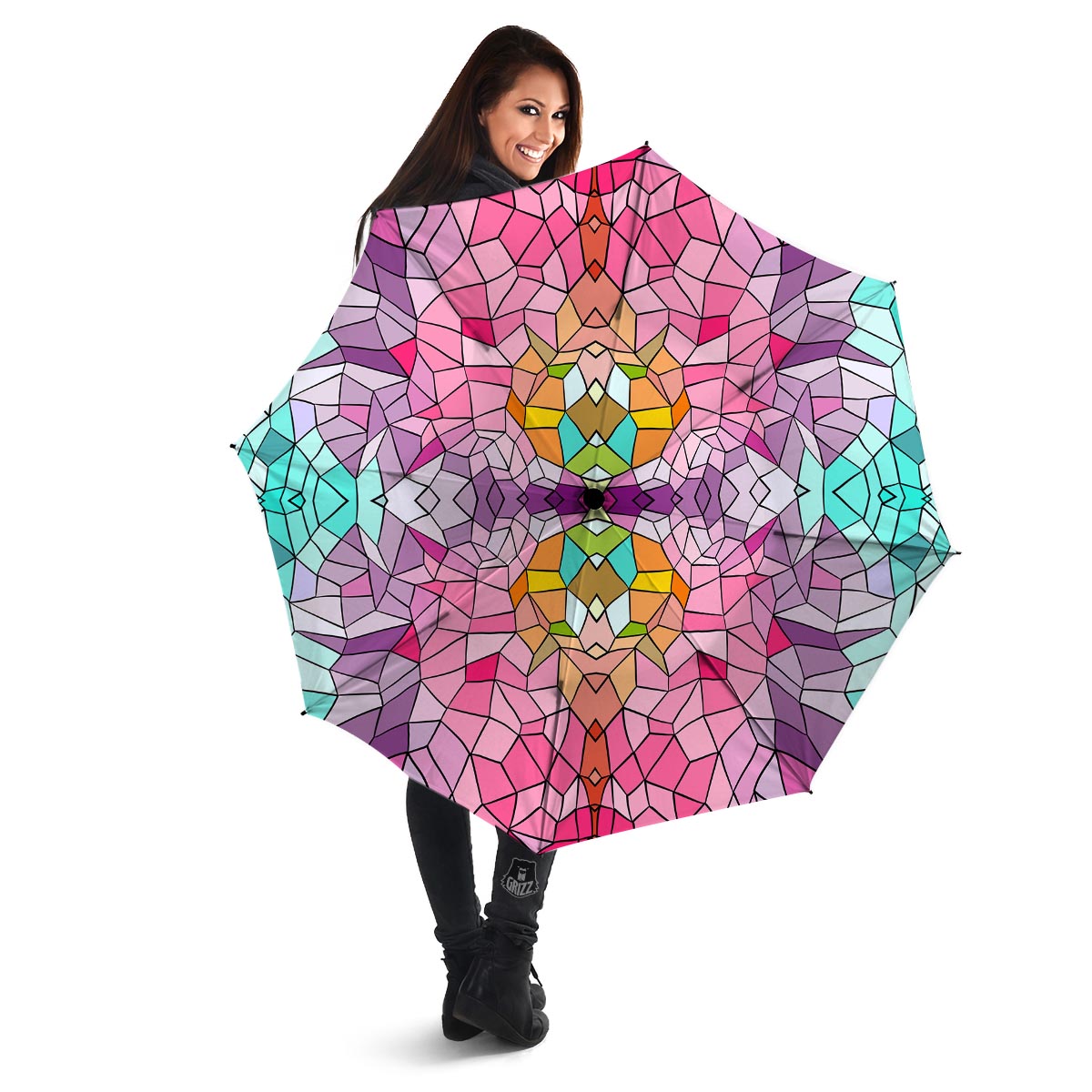 Mosaic Stained Glass Print Pattern Umbrella-grizzshop