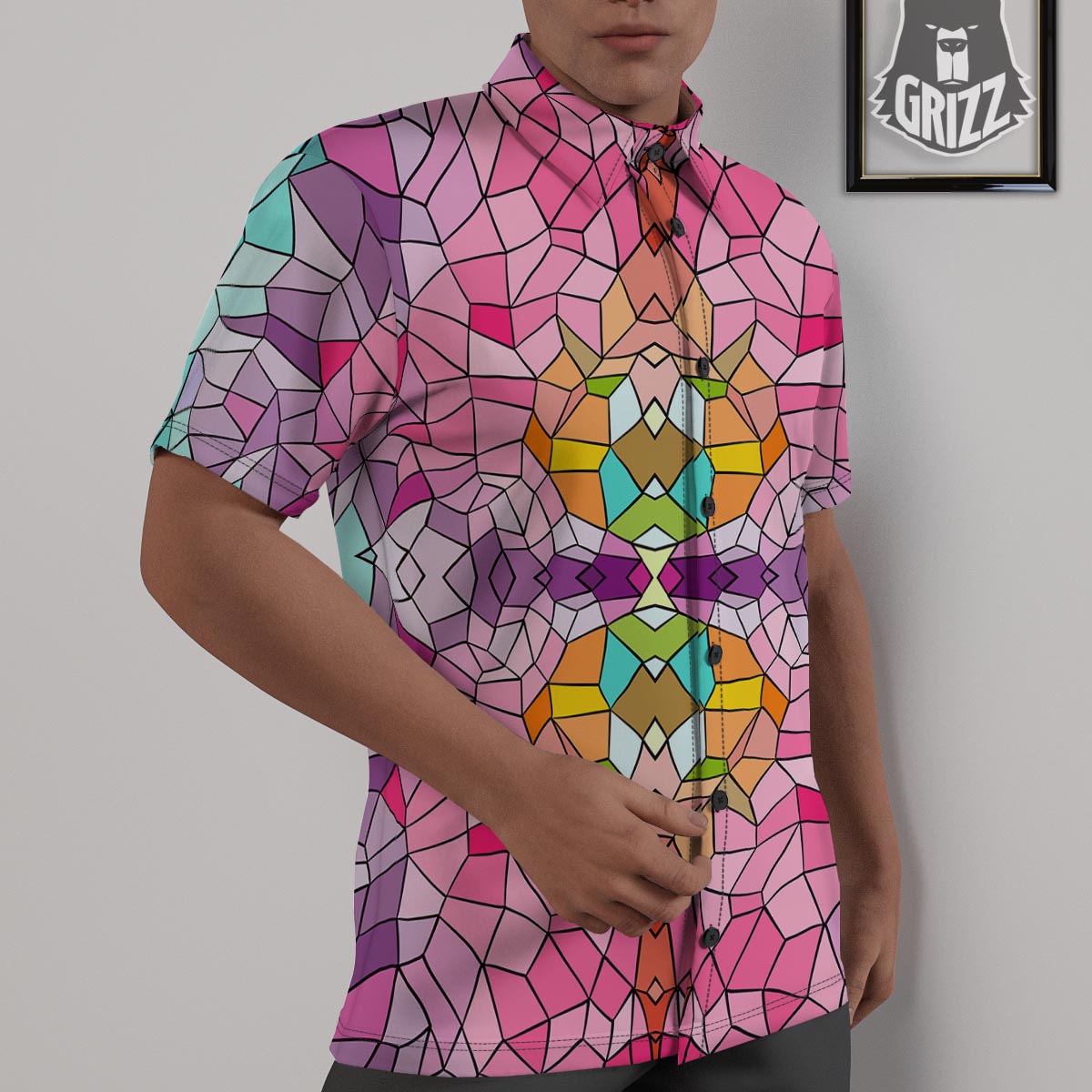 Mosaic Stained Glass Print Pattern Untucked Shirts-grizzshop