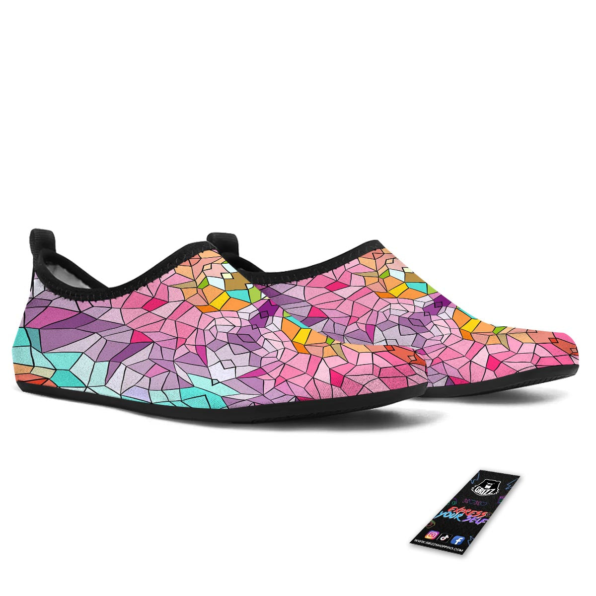 Mosaic Stained Glass Print Pattern Water Shoes-grizzshop