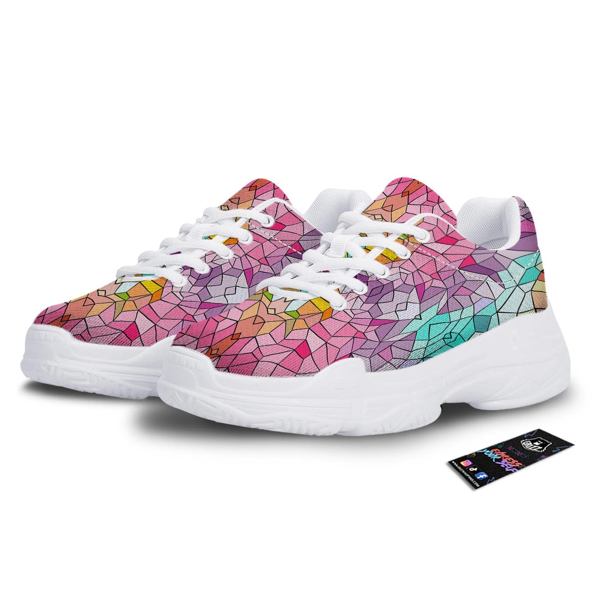Mosaic Stained Glass Print Pattern White Chunky Shoes-grizzshop
