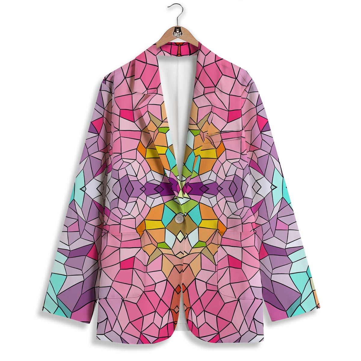 Mosaic Stained Glass Print Pattern Women's Blazer-grizzshop
