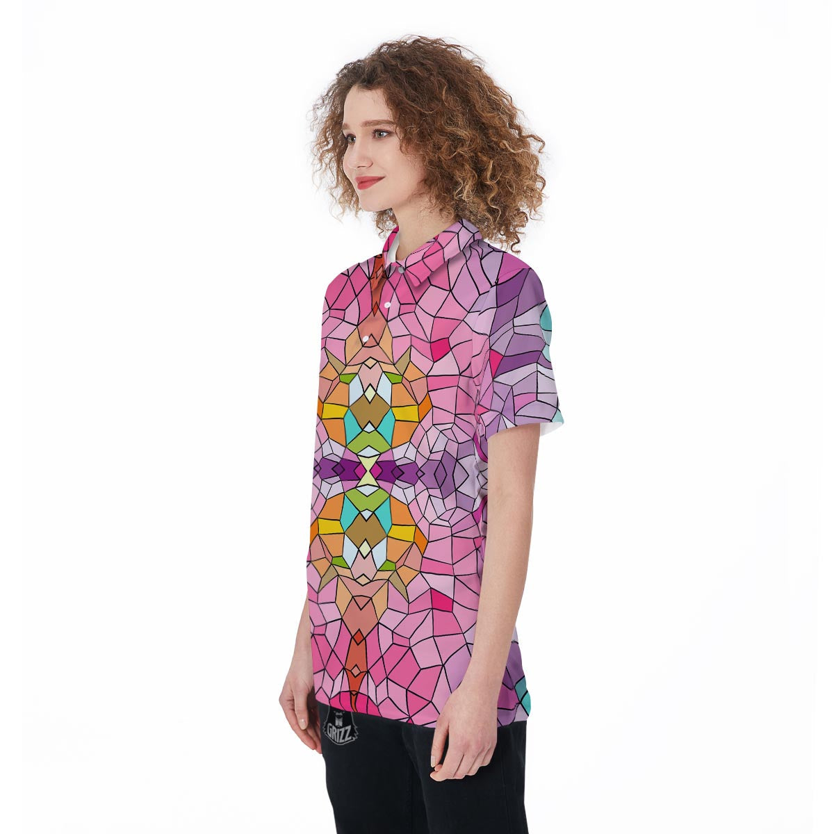 Mosaic Stained Glass Print Pattern Women's Golf Shirts-grizzshop